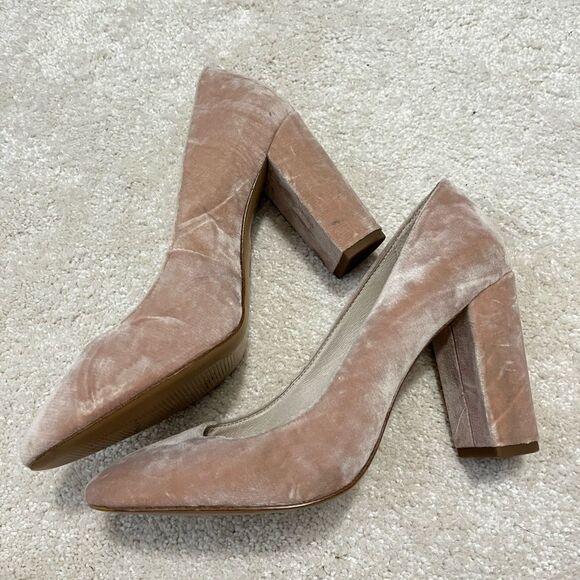 New Louise et Cie Anthropologie velvet pink blush heel pumps - Picture 5 of 6